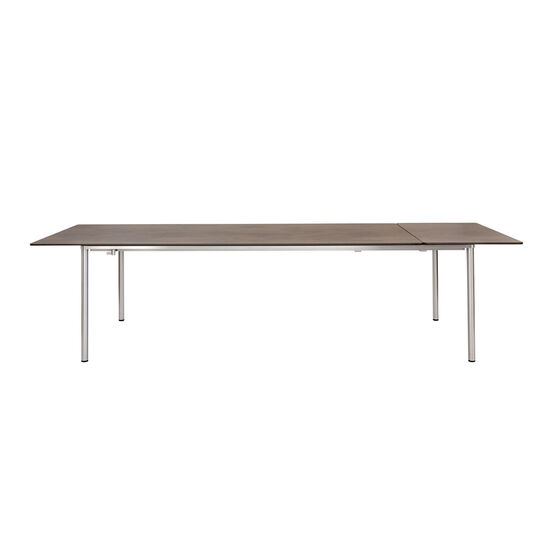 Portland Stainless Steel Extending Table 240-300 x 100 with HPL top Patina Grey-Brown