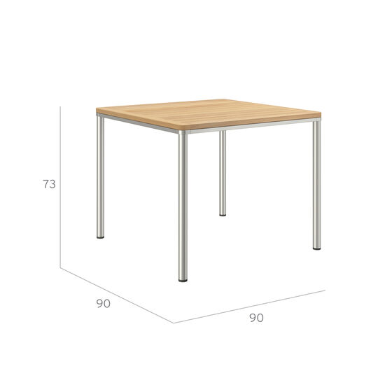 Portland Table Stainless Steel 90 x 90 with teak top