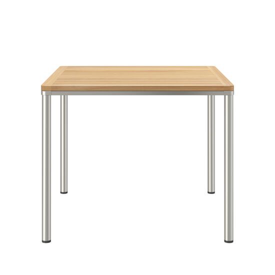Portland Table Stainless Steel 90 x 90 with teak top
