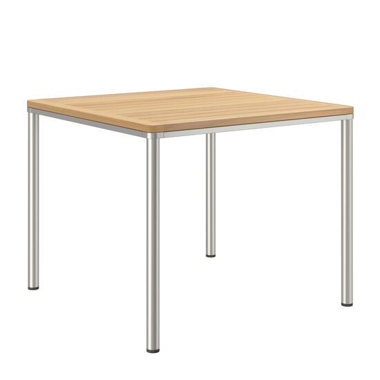Portland Table Stainless Steel 90 x 90 with teak top