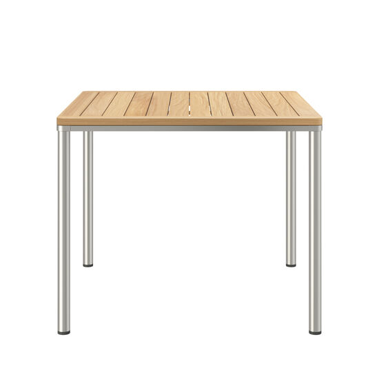Portland Table Stainless Steel 90 x 90 with teak top