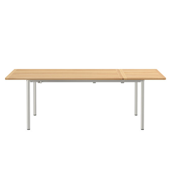 Portland Stainless Steel Extending Table 165-225 x 90 with teak top