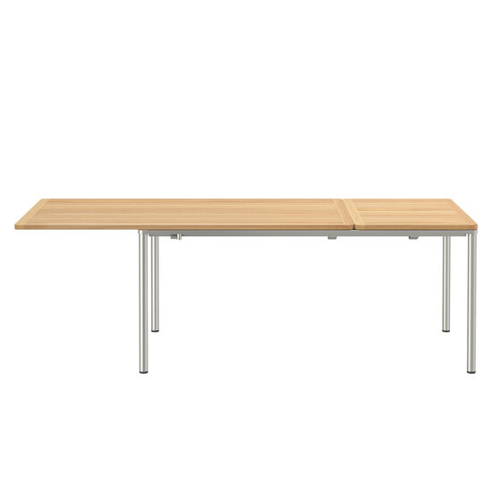 Portland Stainless Steel Extending Table 165-225 x 90 with teak top