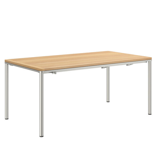 Portland Stainless Steel Extending Table 165-225 x 90 with teak top