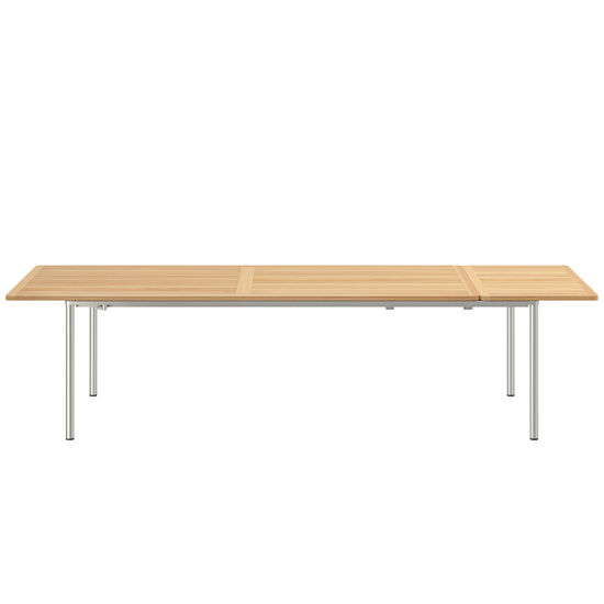 Portland Stainless Steel Extending Table 240-300 x 100 with teak top