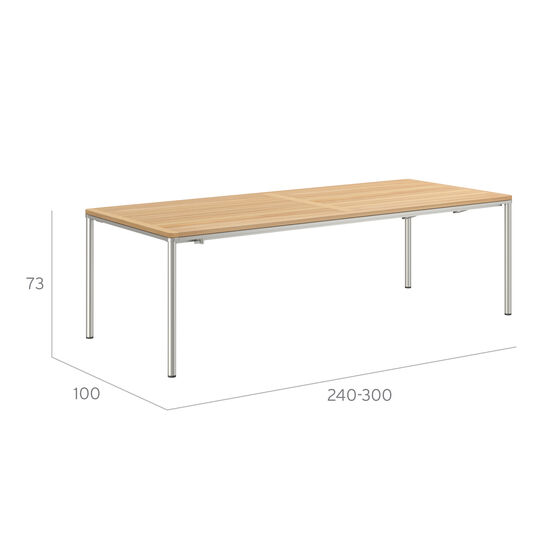 Portland Stainless Steel Extending Table 240-300 x 100 with teak top