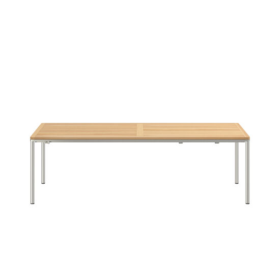 Portland Stainless Steel Extending Table 240-300 x 100 with teak top