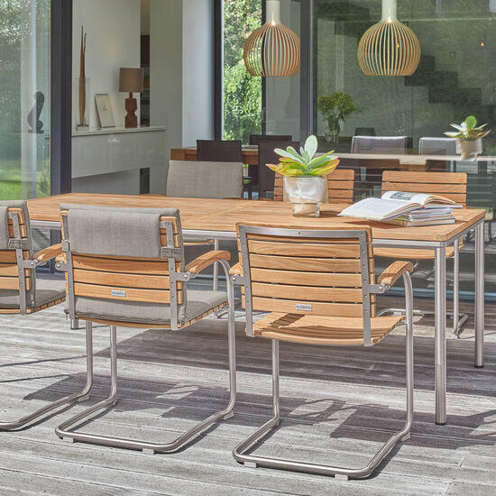 Portland Table Stainless Steel 220 x 100, with teak top