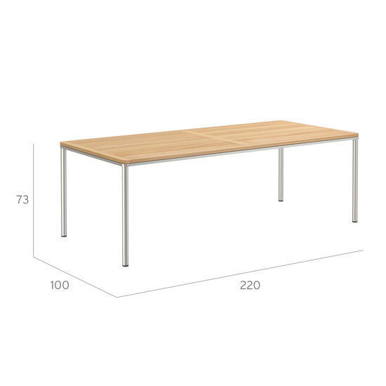 Portland Table Stainless Steel 220 x 100 with teak top