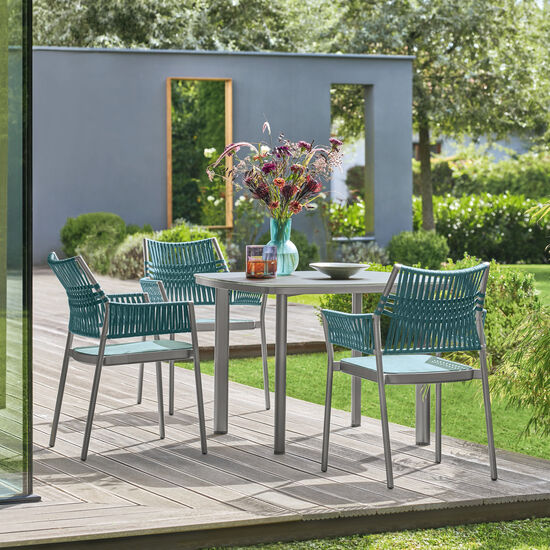 Temper Table Anodised 100 x 100 with glass top