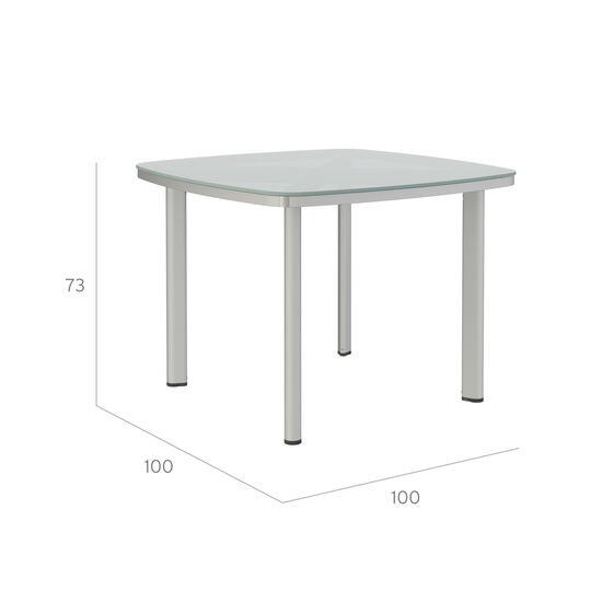 Temper Table Anodised 100 x 100 with glass top