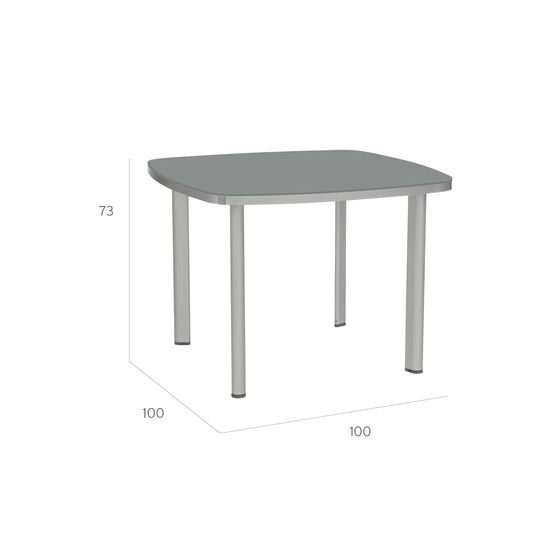 Temper Table Anodised 100 x 100 with glass top