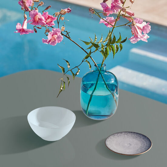 Temper Table Anodised 100 x 100 with glass top