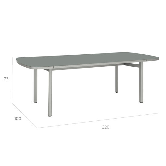 Temper Table Anodised 220 x 100 with glass top