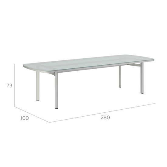 Temper Table Anodised 280 x 100 with glass top