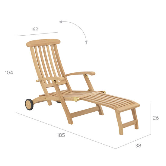 Royal Princess Deck Chair with wheels and extended footrest