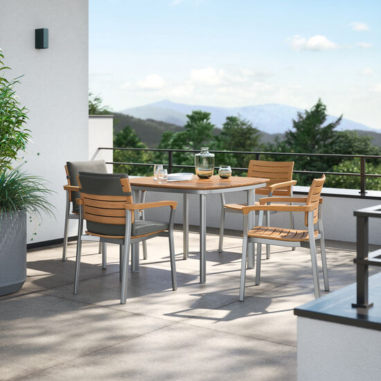 Temper table Anodised Aluminium 105 x 105 with teak top