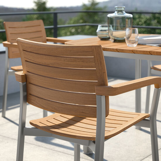 Temper table Anodised Aluminium 105 x 105 with teak top