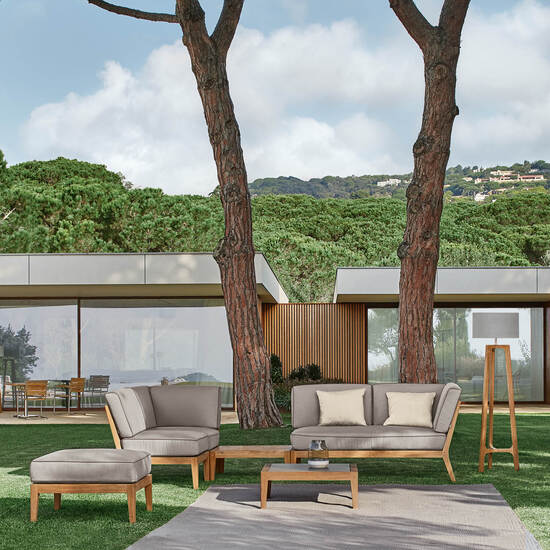 Valencia Lounge Chaise Longue with armrest left in the design "Stone/seams Taupe"