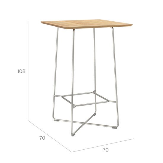 Bar Table 70 x 70 Stainless Steel, Teak