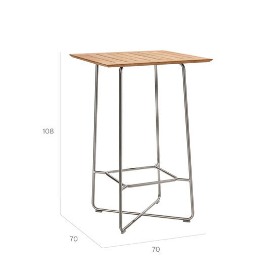 Bar Table 70 x 70 Stainless Steel, Teak