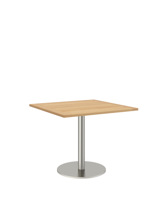 Ronda Single-Pedestal Table Stainless Steel 90 x 90 with teak top