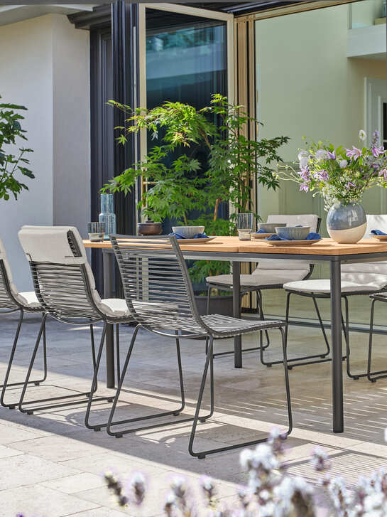 Portland Extending Table Stainless Steel Graphite/Teak