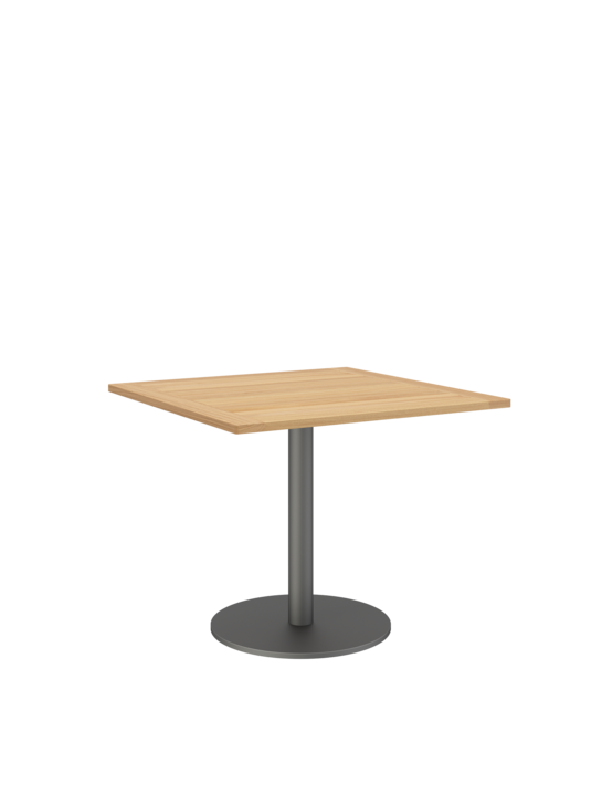 Ronda Single-Pedestal Table Graphite 90 x 90 with teak top