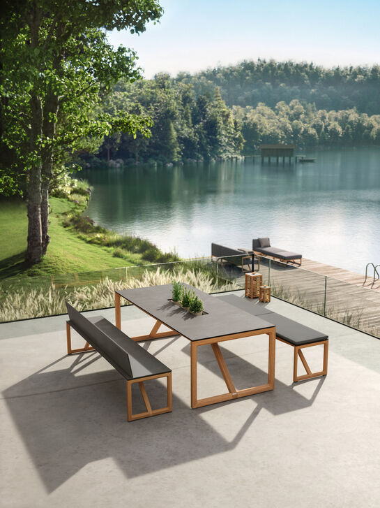 Trey Bench with backrest