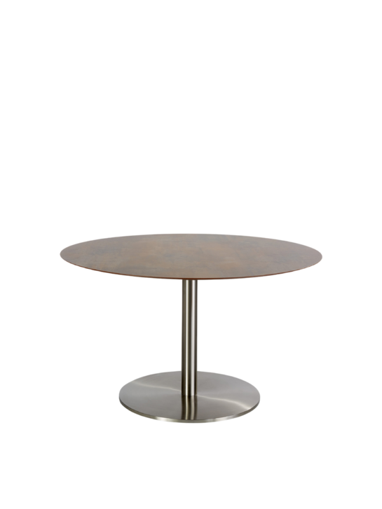 Ronda Single-Pedestal Table Stainless Steel Ø 120 with HPL top Patina Grey-Brown